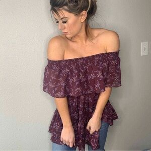 Free People Floral Off-Shoulder Top